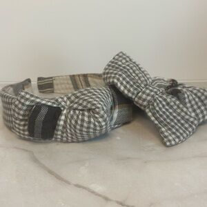 Aerie NWT knot Headband and Flannel Bow Scrunchie Gray White Lumberjack Bundle